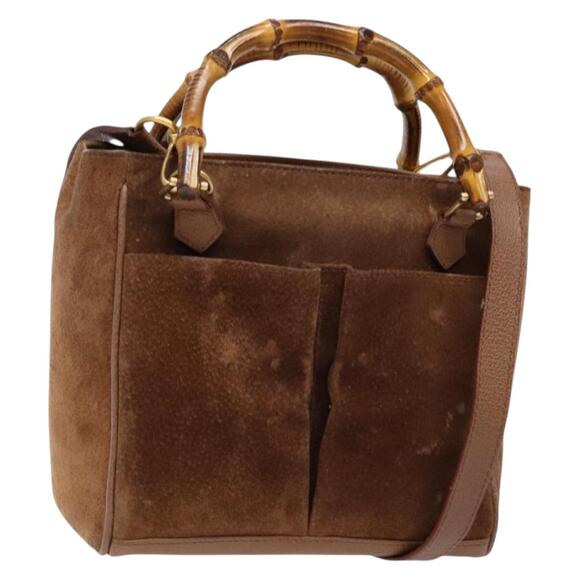 GUCCI Bamboo Hand Bag Suede Brown Gold 000 123 000 123 - Picture 1 of 13